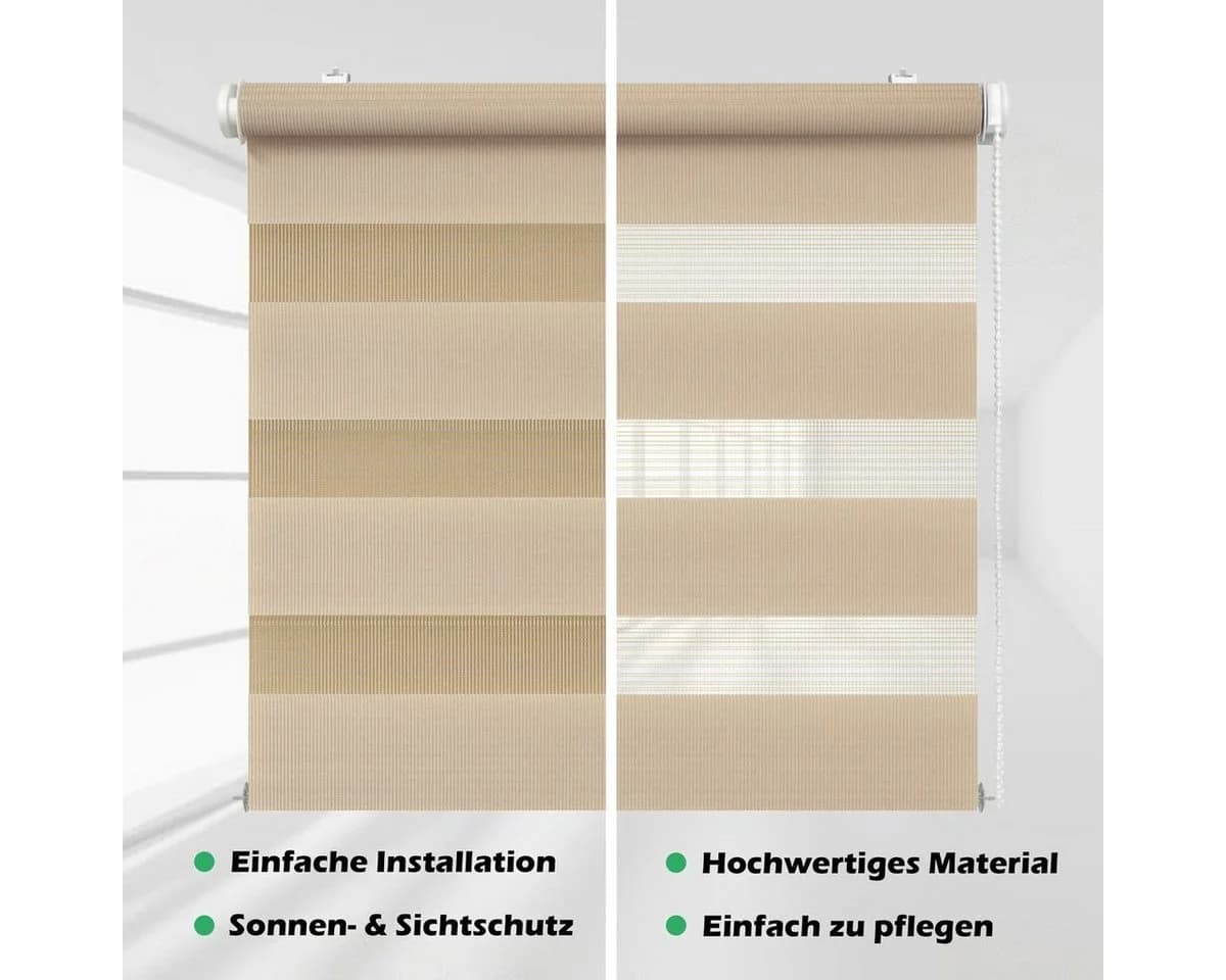 DomDeco Doppelrollo NOA Duo-Rollo Beige Klemmbar Kettenzug