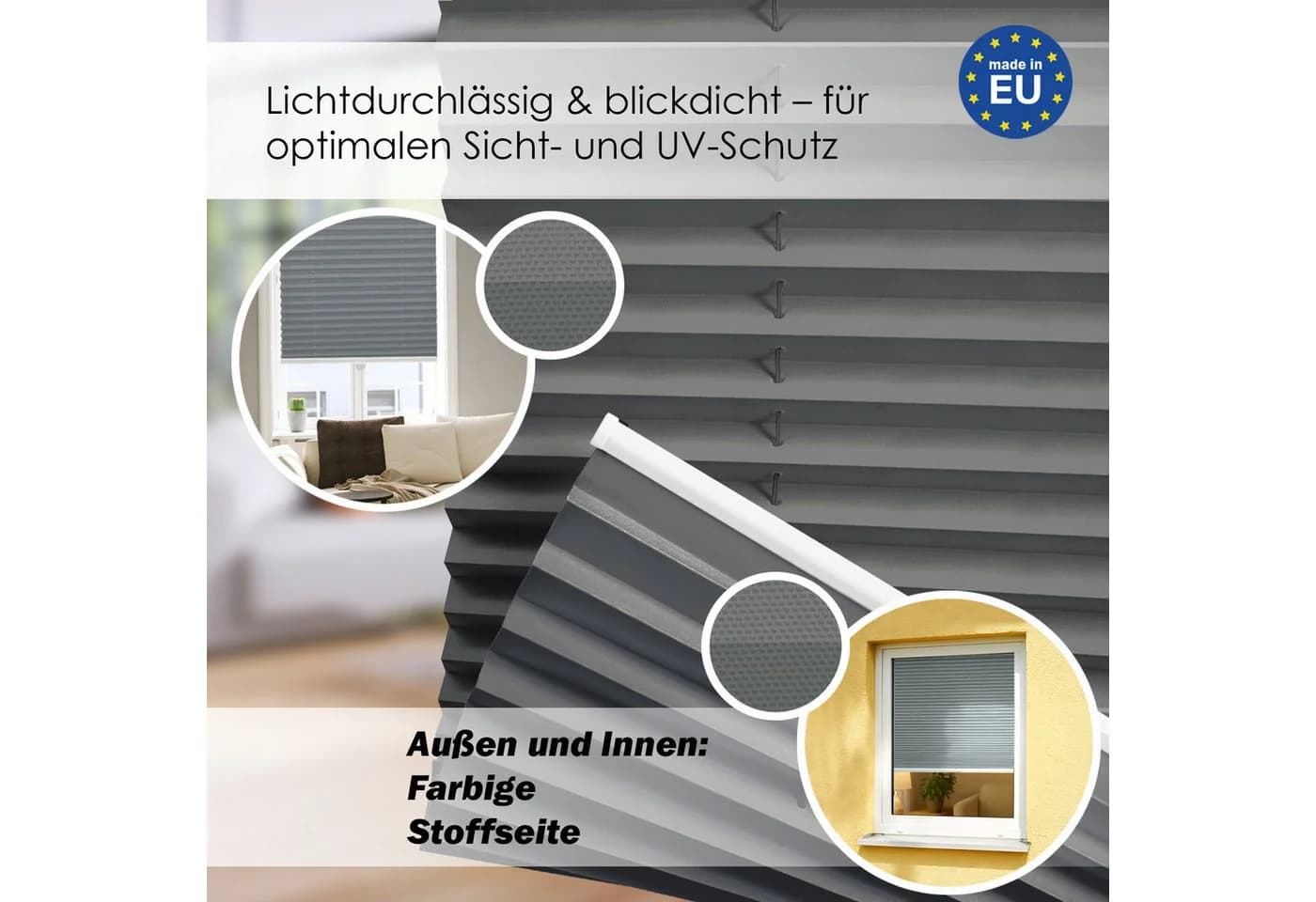DomDeco Plissee Calura Anthrazit Blickdicht Ohne Bohren Klemmfix