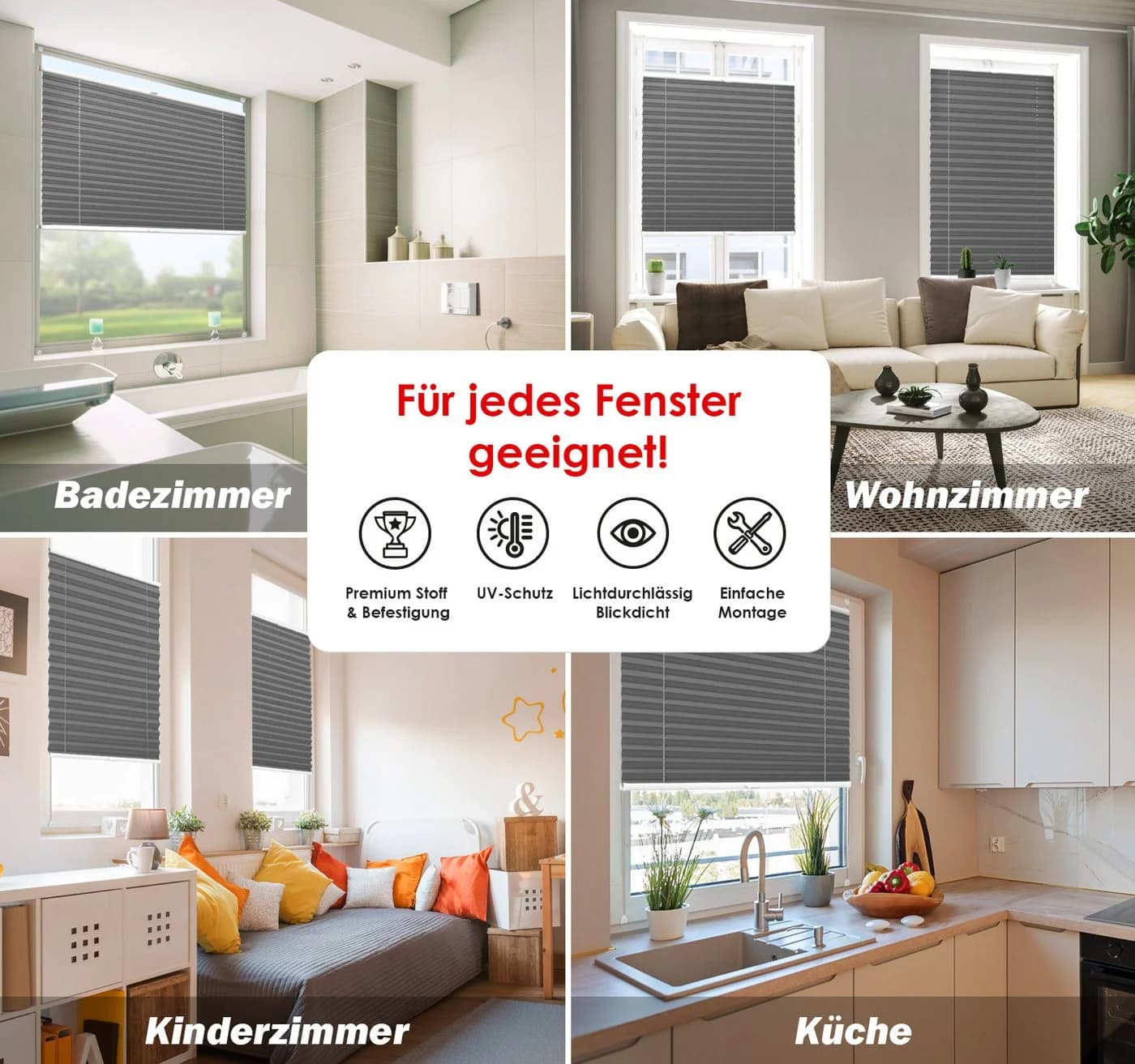 DomDeco Plissee Calura Anthrazit Blickdicht Ohne Bohren Klemmfix - Bild 3