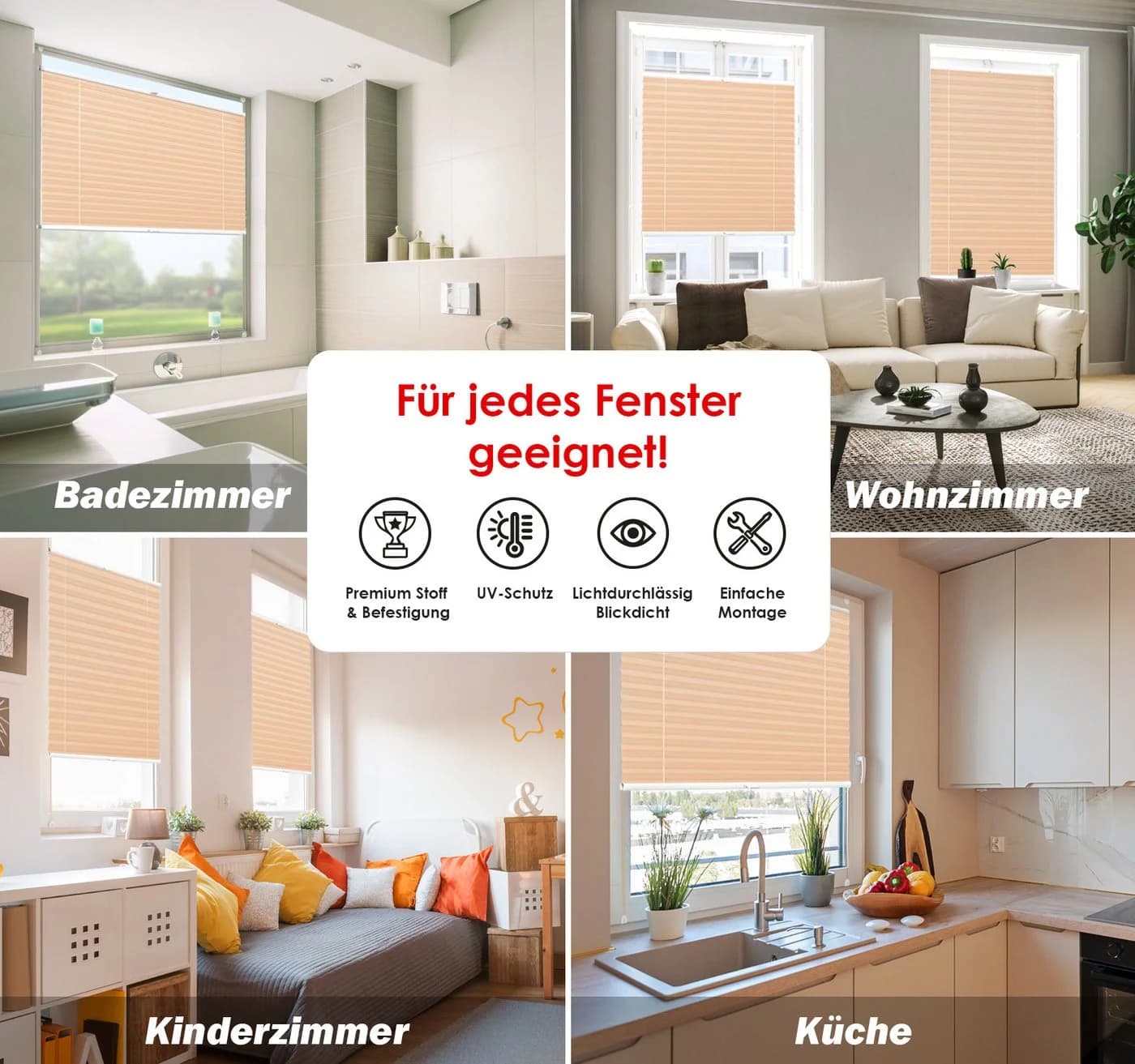 DomDeco Plissee Calura Blickdicht Ohne Bohren Klemmfix Beige