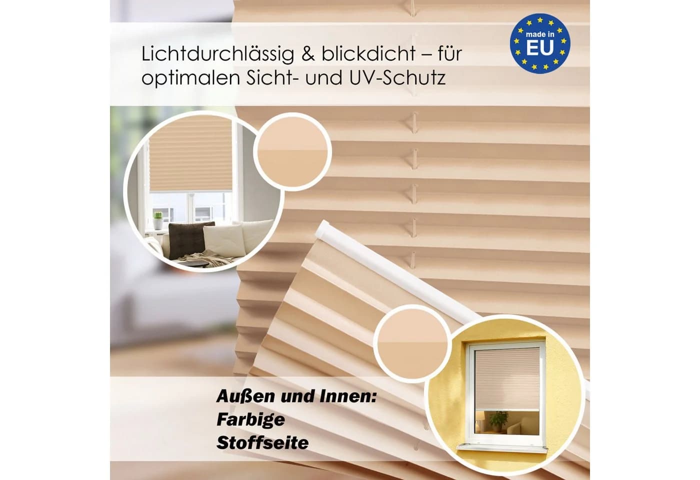 DomDeco Plissee Calura Blickdicht Ohne Bohren Klemmfix Beige - Bild 3