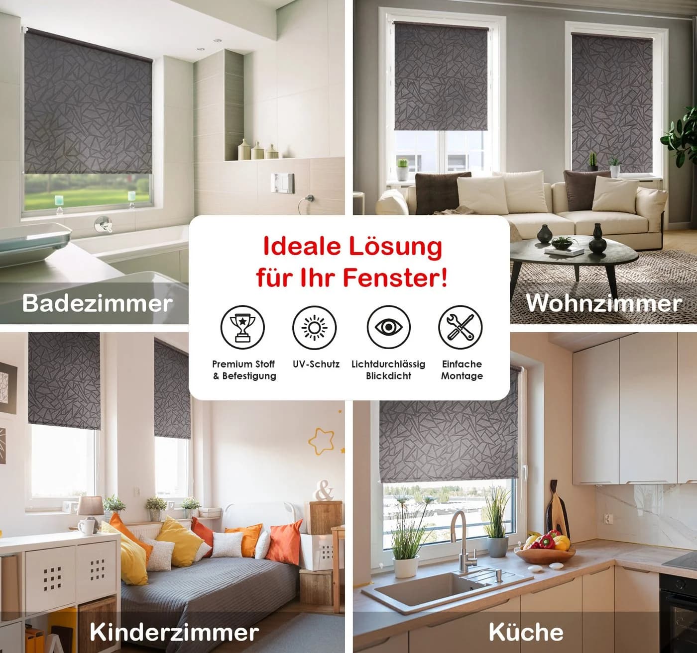 DomDeco Tageslichtrollo Crystal Schwarz Klemmfix