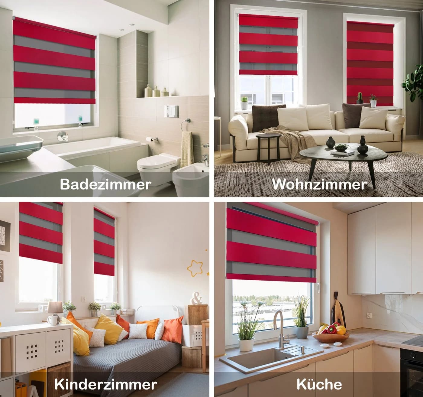 DomDeco Doppelrollo Metallic Klemmfix Rot Schwarz Kettenzug