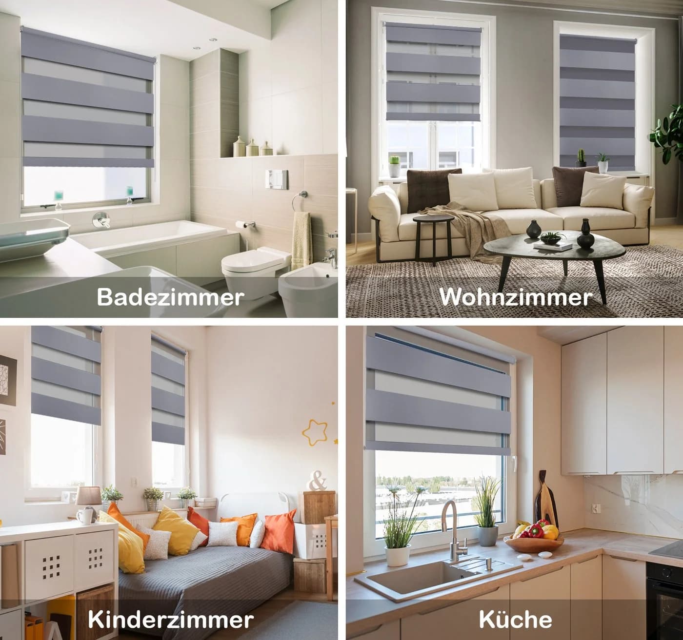 DomDeco Doppelrollo Metallic Klemmfix Kettenzug Grau Schwarz