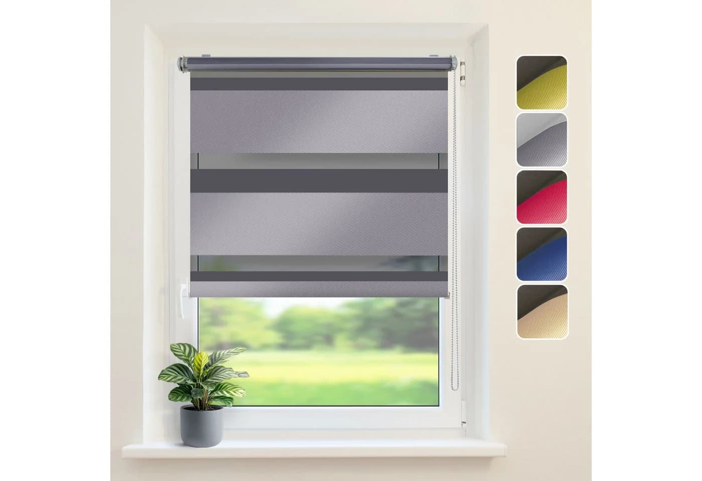 DomDeco Doppelrollo Metallic Klemmfix Kettenzug Grau Schwarz - Bild 2