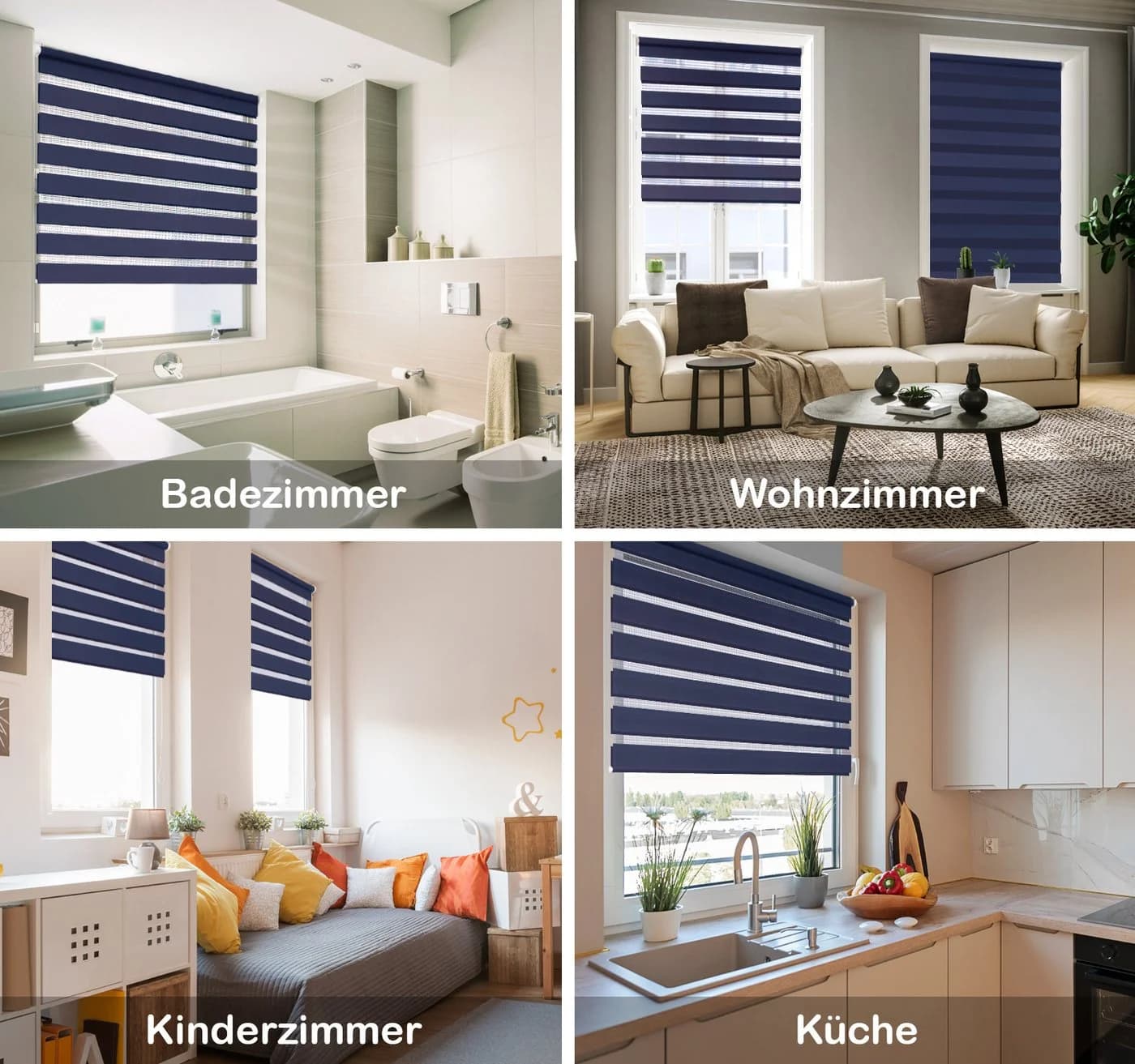 DomDeco Doppelrollo Duo-Rollo Klemm Fix Blau
