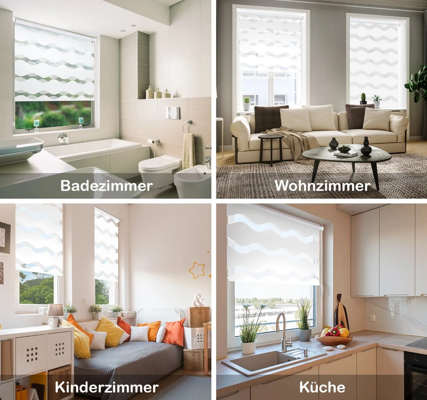 DomDeco Doppelrollo Klemmfix "Wave" Duo-Rollo ohne Bohren Weiß