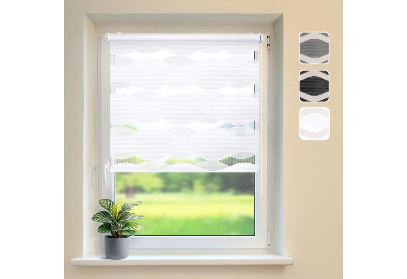 DomDeco Doppelrollo Klemmfix "Wave" Duo-Rollo ohne Bohren Weiß - Bild 2
