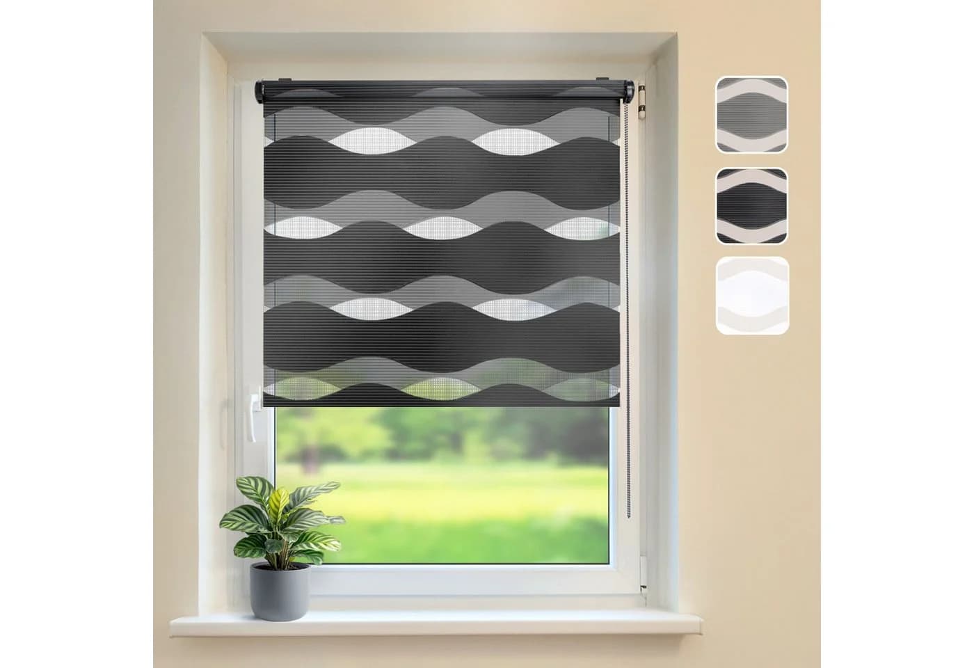DomDeco Doppelrollo Wave Schwarz Klemmfix ohne Bohren - Bild 2