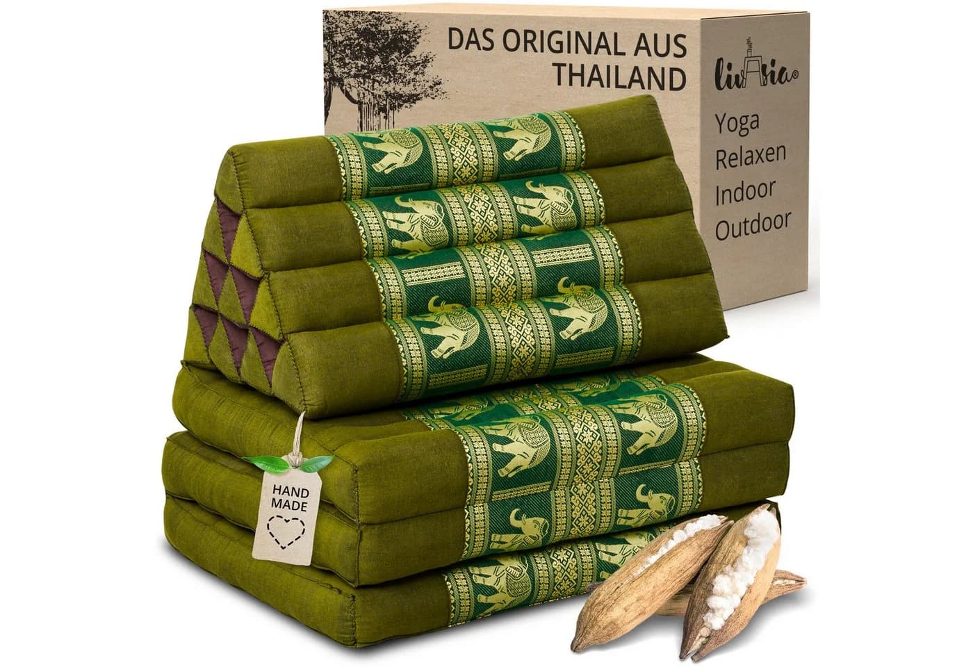 livasia Thaikissen Deluxe Grün 100% Kapok Füllung Handgefertigt - Bild 2