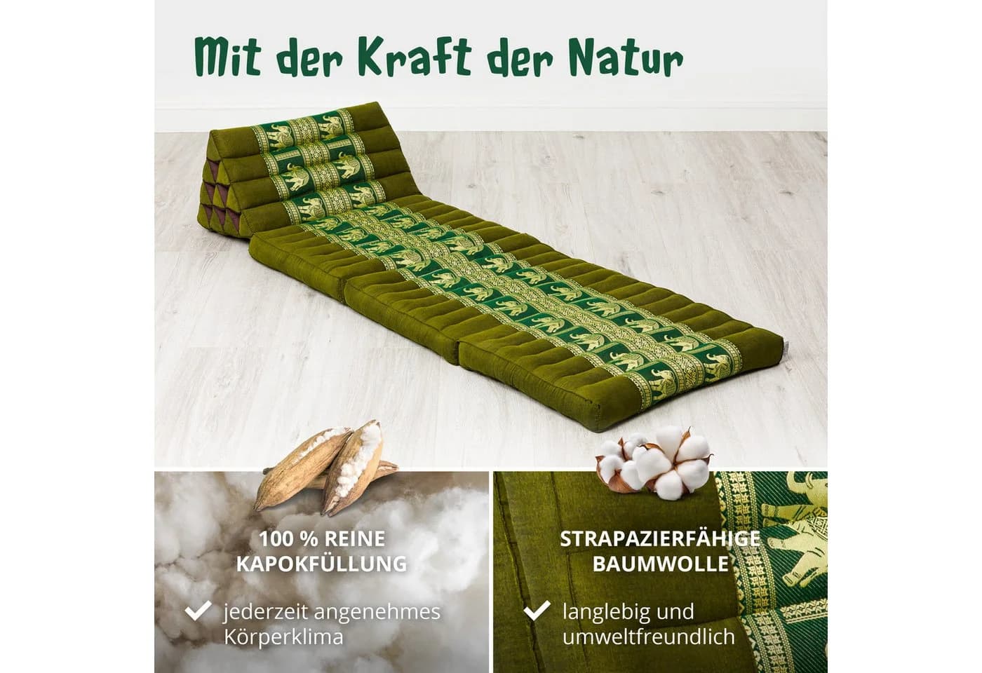 livasia Thaikissen Deluxe Grün 100% Kapok Füllung Handgefertigt - Bild 4