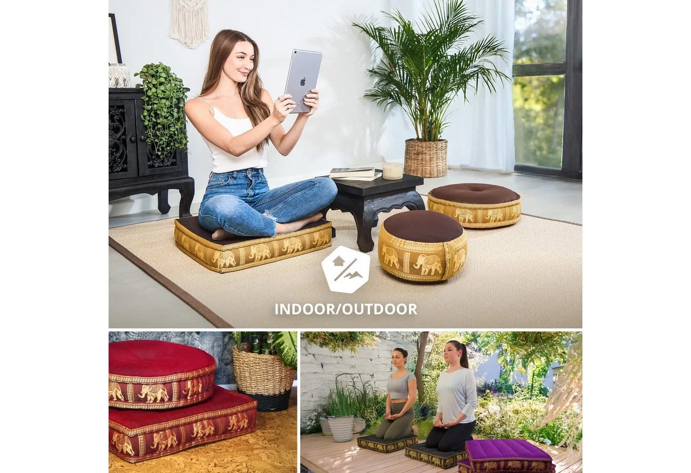 livasia Bodensitzkissen Deluxe Braun/Gold Kapokfüllung - Bild 3