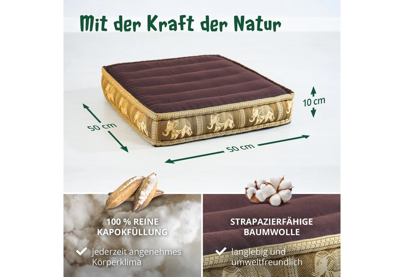livasia Bodensitzkissen Deluxe Braun/Gold Kapokfüllung - Bild 4