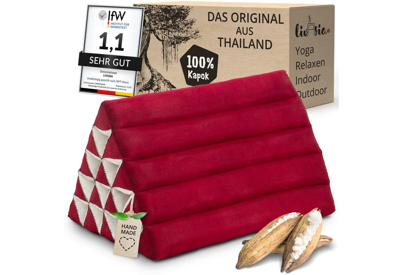 livasia Keilkissen Kapok Dreieckskissen hoch rot - Bild 2