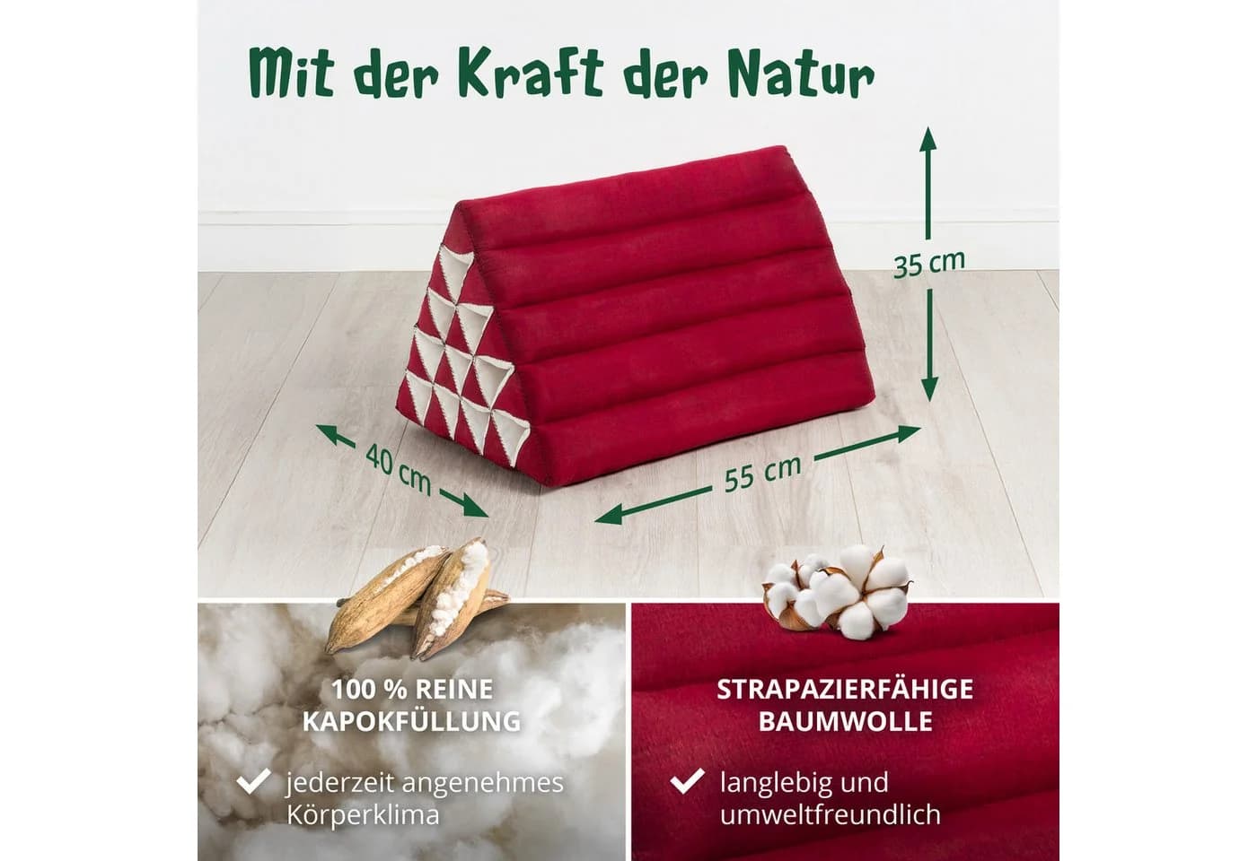 livasia Keilkissen Kapok Dreieckskissen hoch rot - Bild 4
