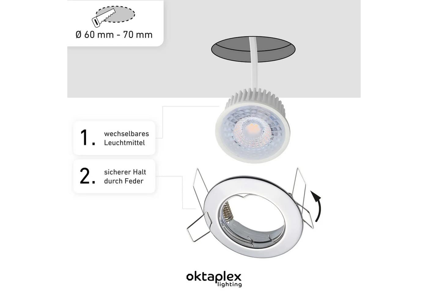 Oktaplex lighting LED Einbaustrahler Sedan Chromoptik 3-Stufen dimmbar warmweiß - Bild 3