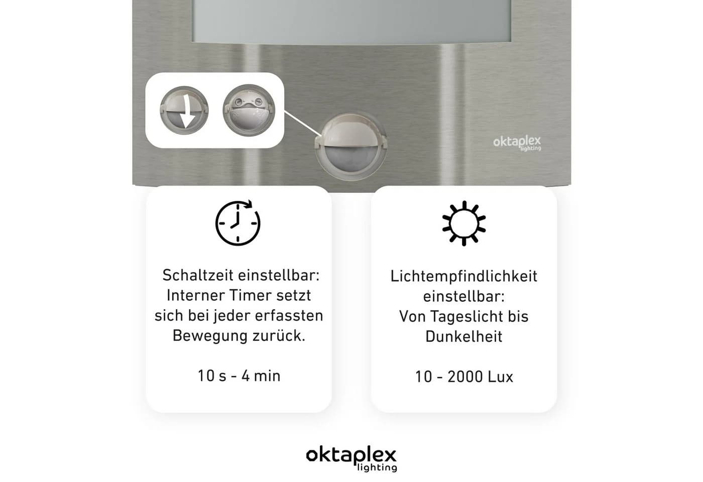 Oktaplex lighting Alto Außen-Wandleuchte E27 mit Bewegungsmelder silber - Bild 3