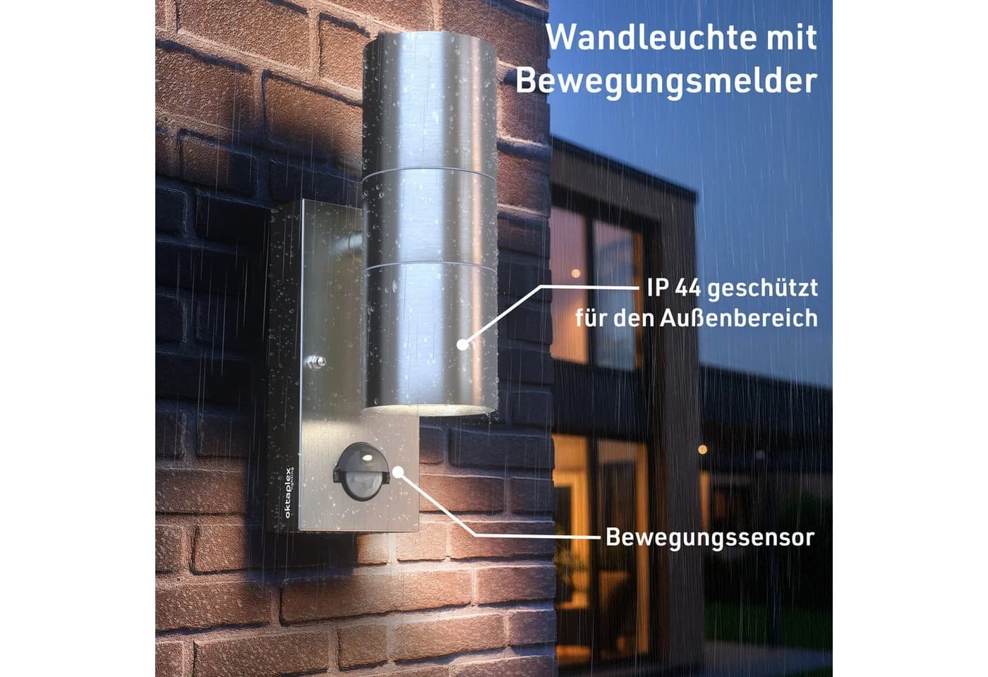Oktaplex lighting Außen-Wandleuchte Chile Edelstahl silber mit Bewegungssensor