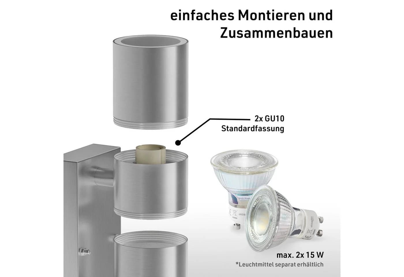 Oktaplex lighting Außen-Wandleuchte Chile Edelstahl silber mit Bewegungssensor - Bild 4