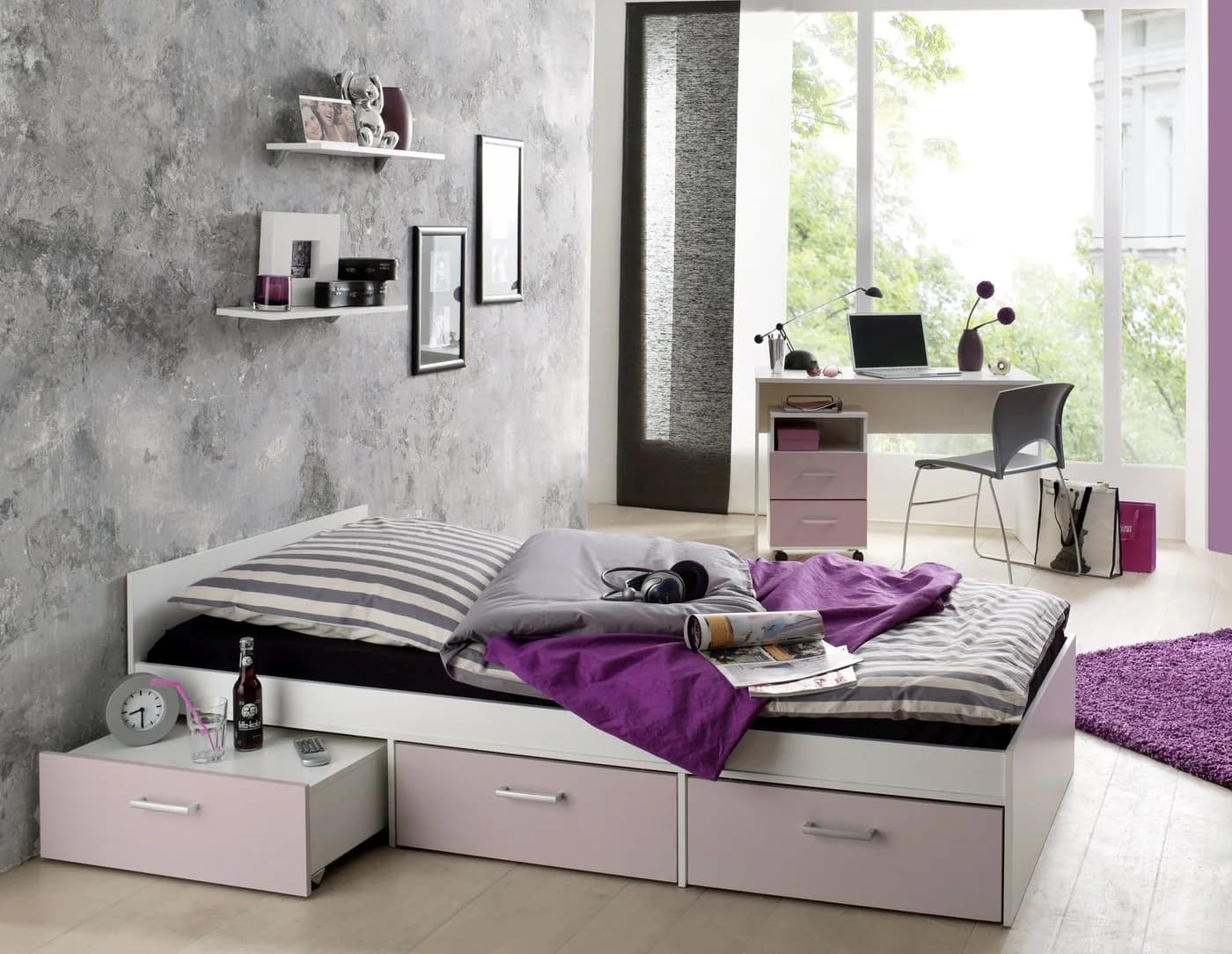 Storado Jugendzimmer-Set Berlin 5-tlg. Weiß/Flieder Modern