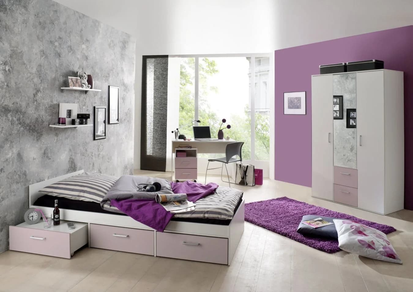 Storado Jugendzimmer-Set Berlin 5-tlg. Weiß/Flieder Modern - Bild 2