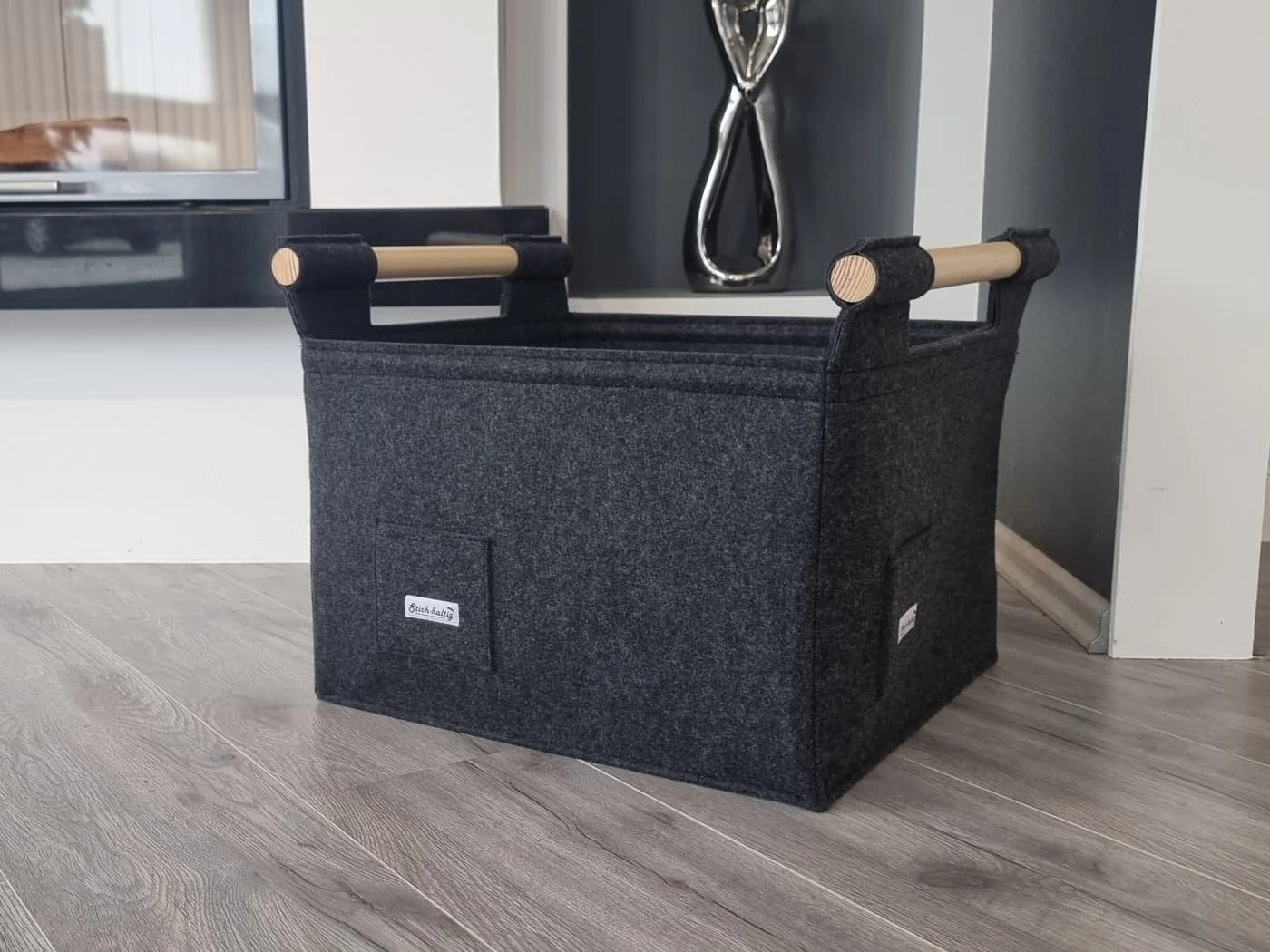 Stich-haltig Kaminholzkorb L mit Holzgriffen - Premium - abriebfestes Innenfutter - Bild 4