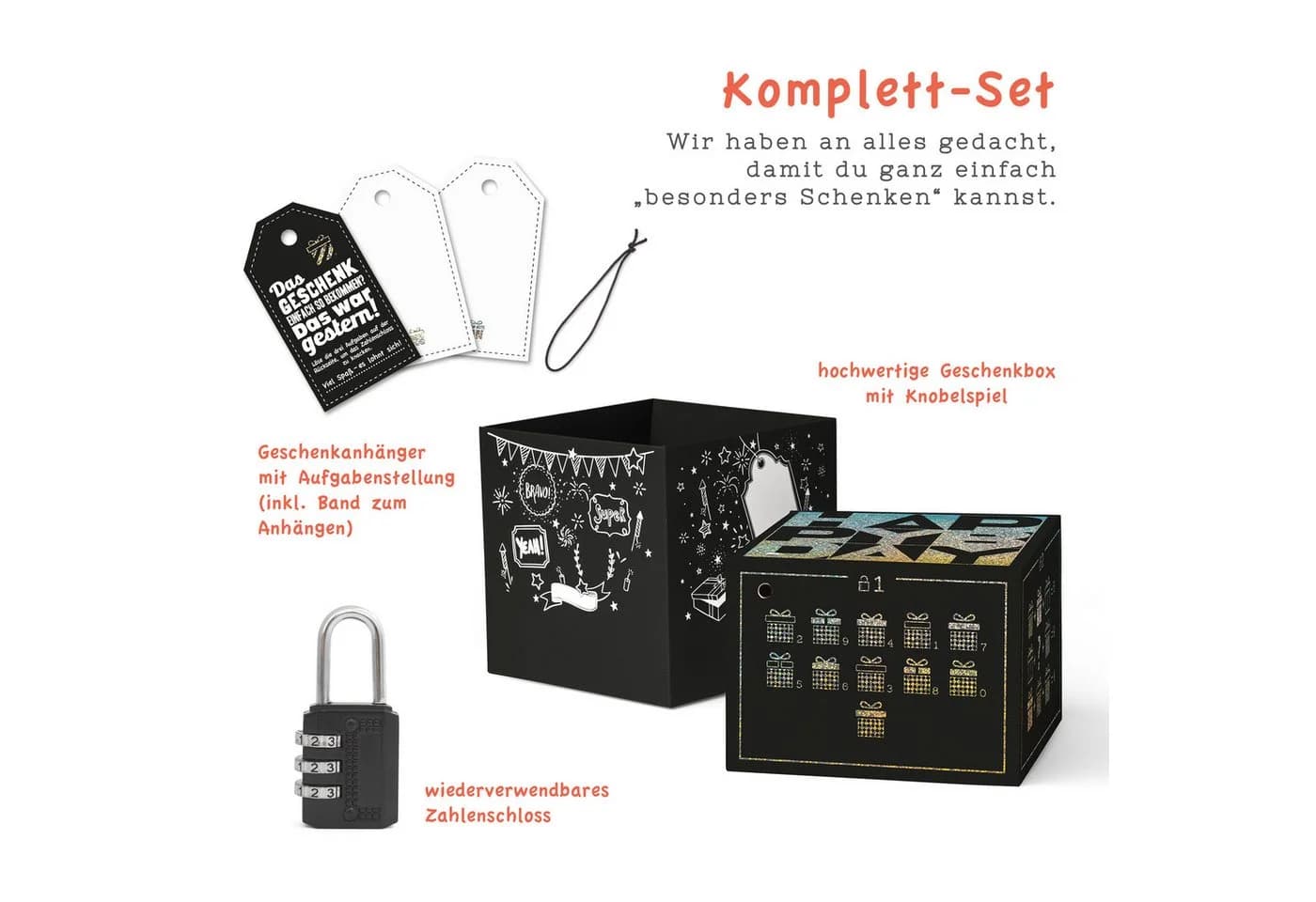 SURPRISA Rätsel-Geschenkbox Happy Birthday Glitzer mit Zahlenschloss - Bild 3