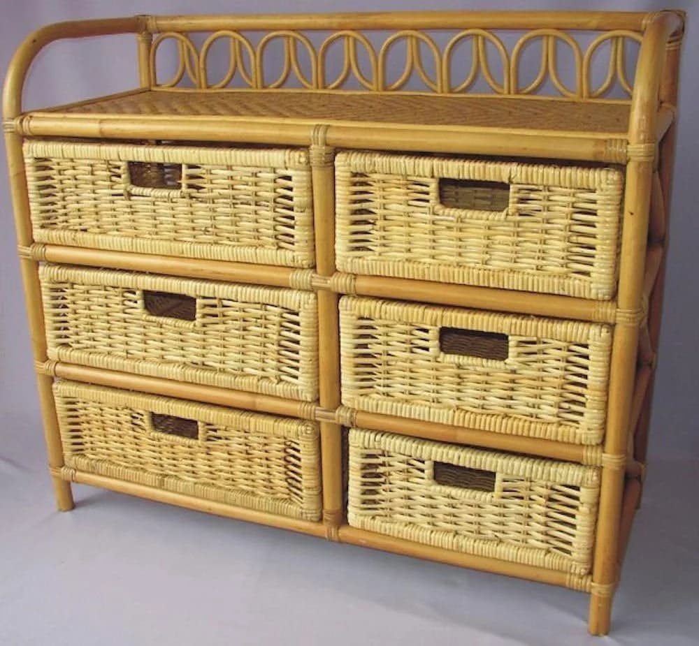 Rattani Rattanregal mit 6 Schubladen Honig