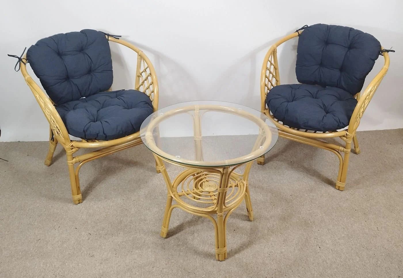 Rattani Rattangarnitur Bahama Set 2 Sessel Tisch Glasplatte Honig/Anthrazit