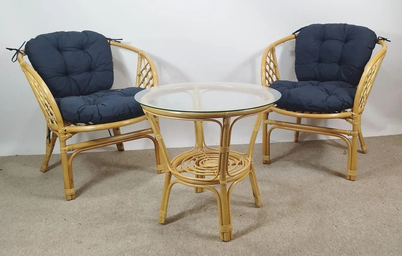 Rattani Rattangarnitur Bahama Set 2 Sessel Tisch Glasplatte Honig/Anthrazit - Bild 2