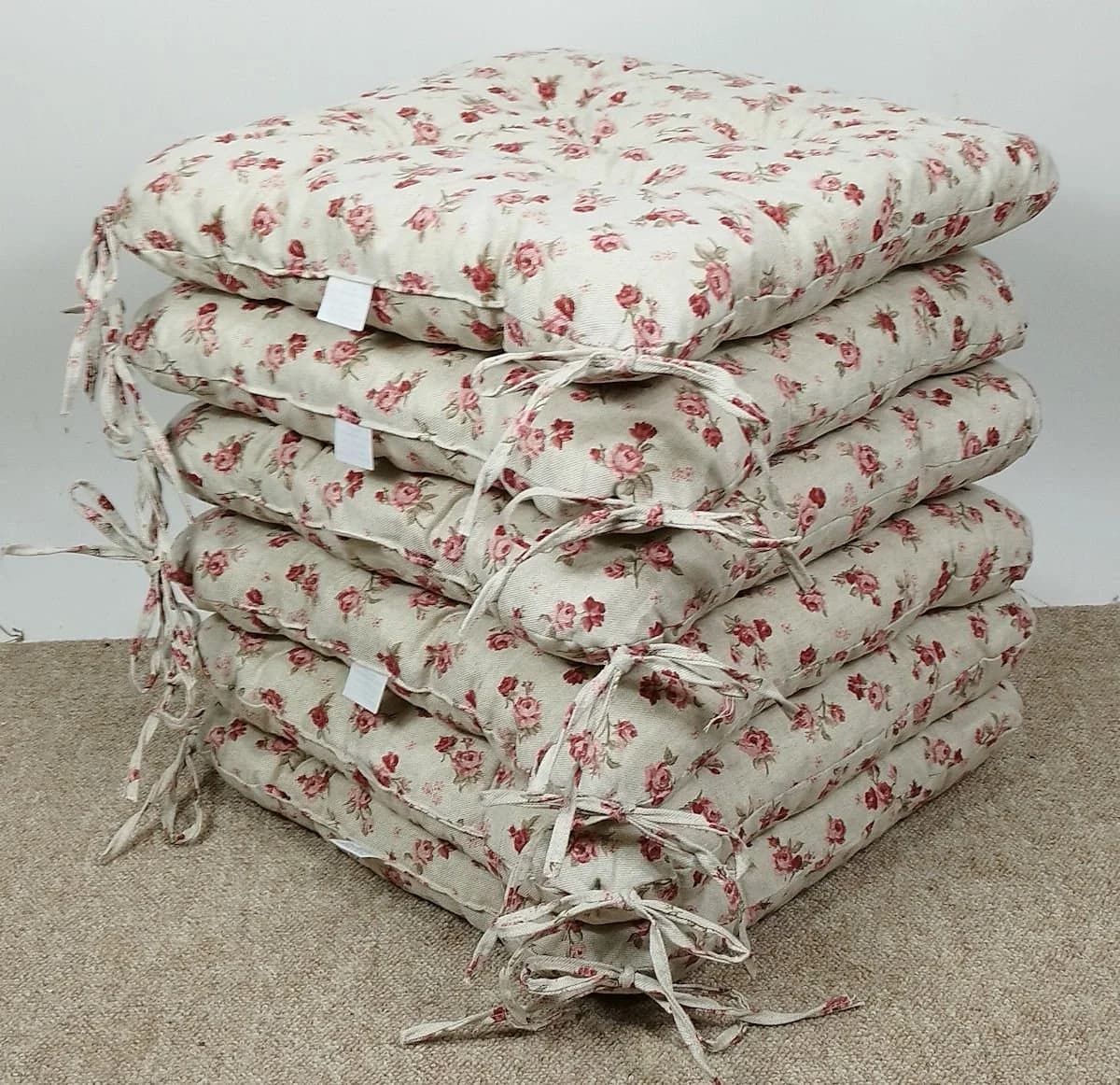 Rattani Sitzkissen Set 6x Beige Rose Stoff Mirha Leinen