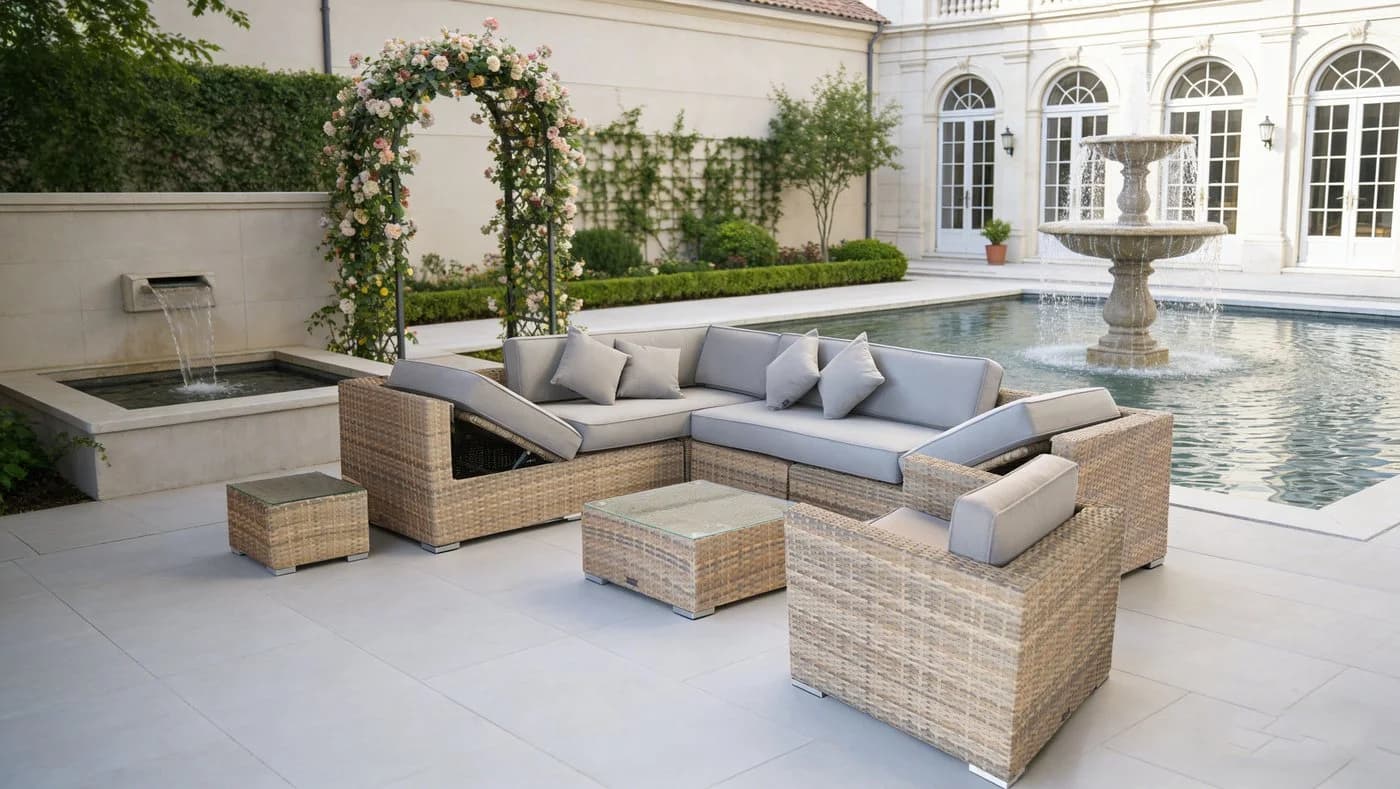 Ragnarök Gartenlounge-Set 12-tlg. Beige/Grau Polyrattan Aluminium - Bild 4