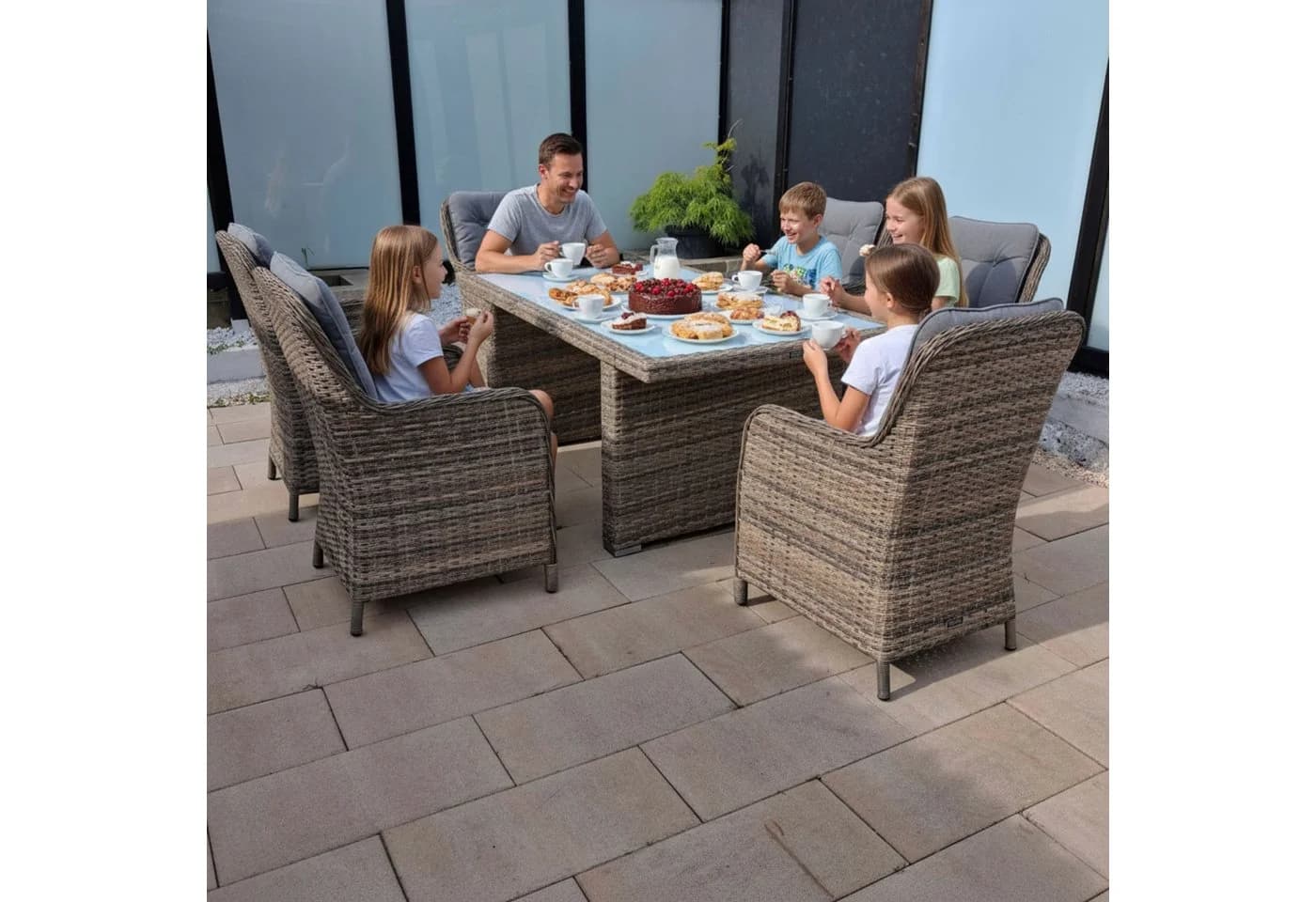 Ragnarök Möbel-Design Garten-Essgruppe 7-tlg. Grau Aluminium & Polyrattan
