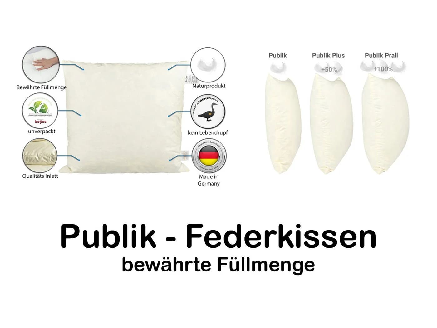beties Federkissen Publik 2er Set Baumwolle Gänse- und Entenfedern