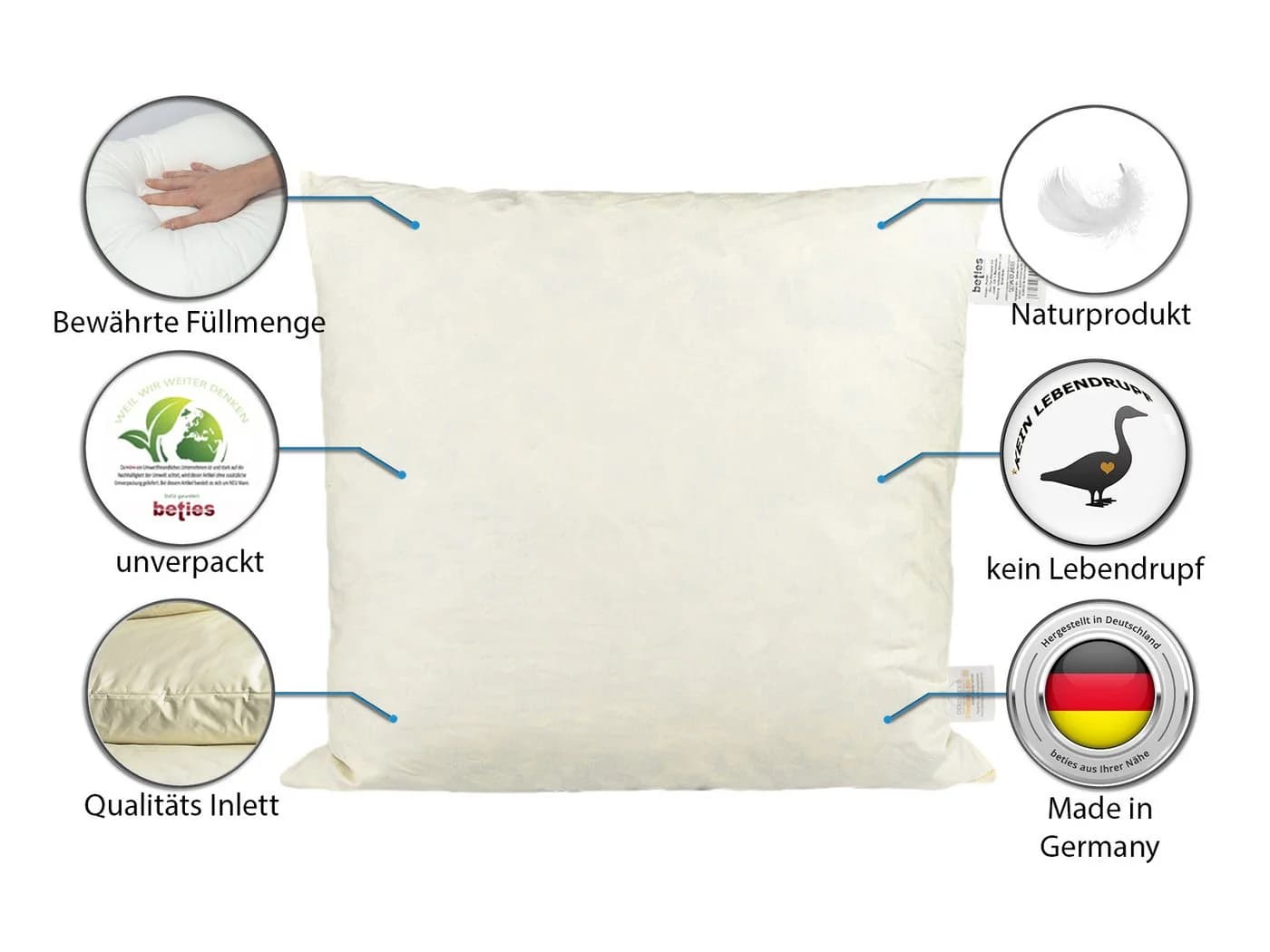 beties Federkissen Publik 2er Set Baumwolle Gänse- und Entenfedern - Bild 3