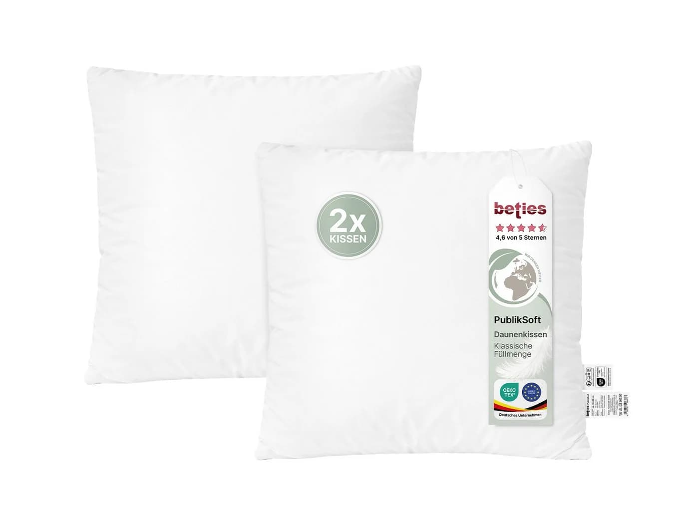 beties Daunenkissen PublikSoft Set 2 Stück 40x40 cm Baumwolle Daunen Federn - Bild 2
