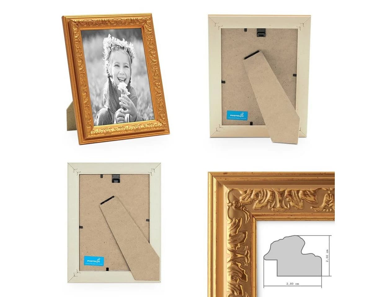 PHOTOLINI Bilderrahmen 2er Set Goldfarben Nostalgisches Ornament-Design