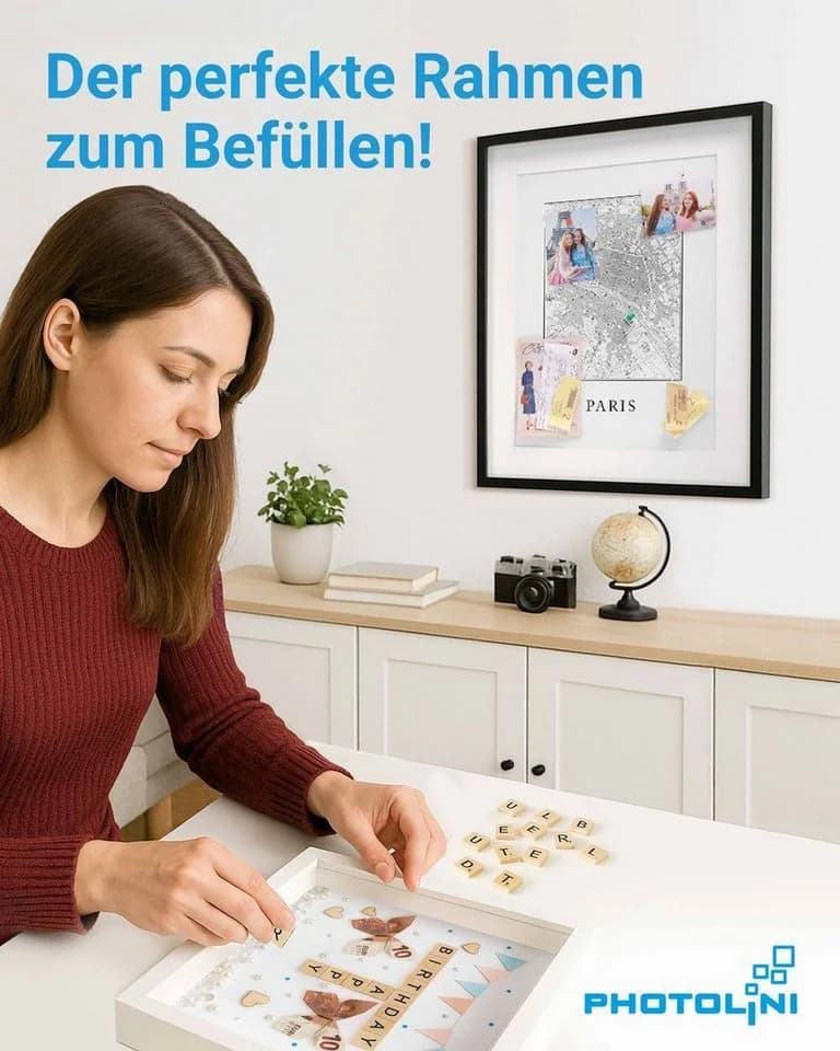 PHOTOLINI 3D-Objektrahmen 2er Set Weiß MDF mit Passepartout