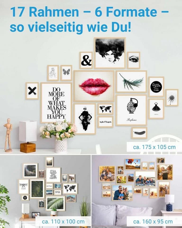 PHOTOLINI Bilderrahmen 17er Set No.2 Poster-Rahmen in verschiedenen Formaten für Einzelbilder