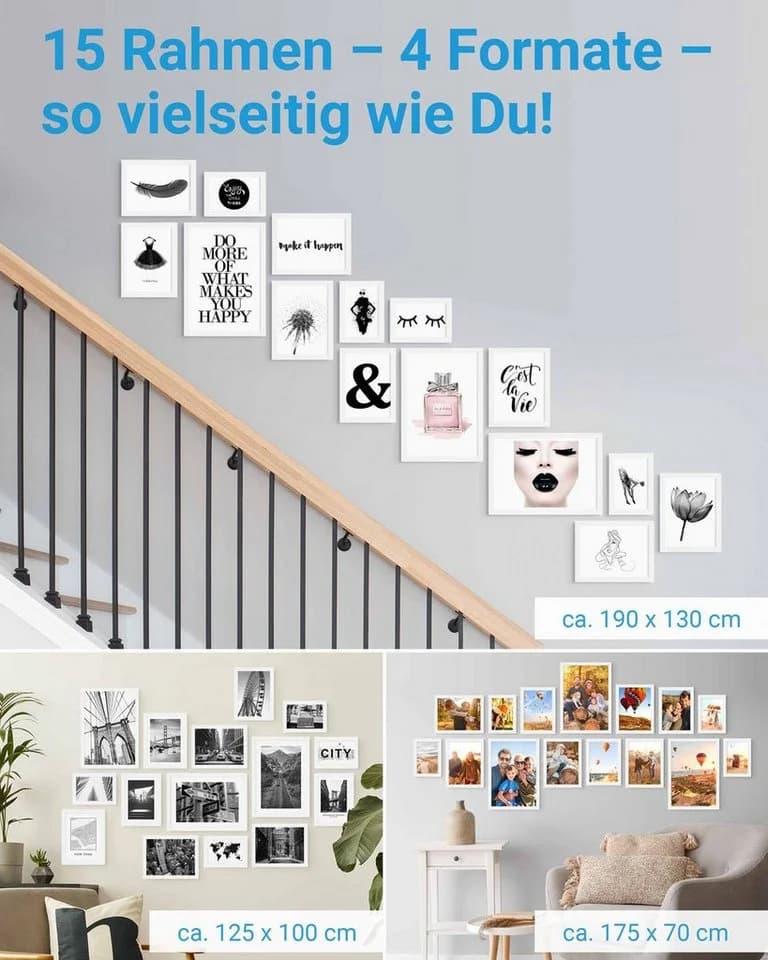 PHOTOLINI Bilderrahmen 15er Set Weiß MDF Acrylglas