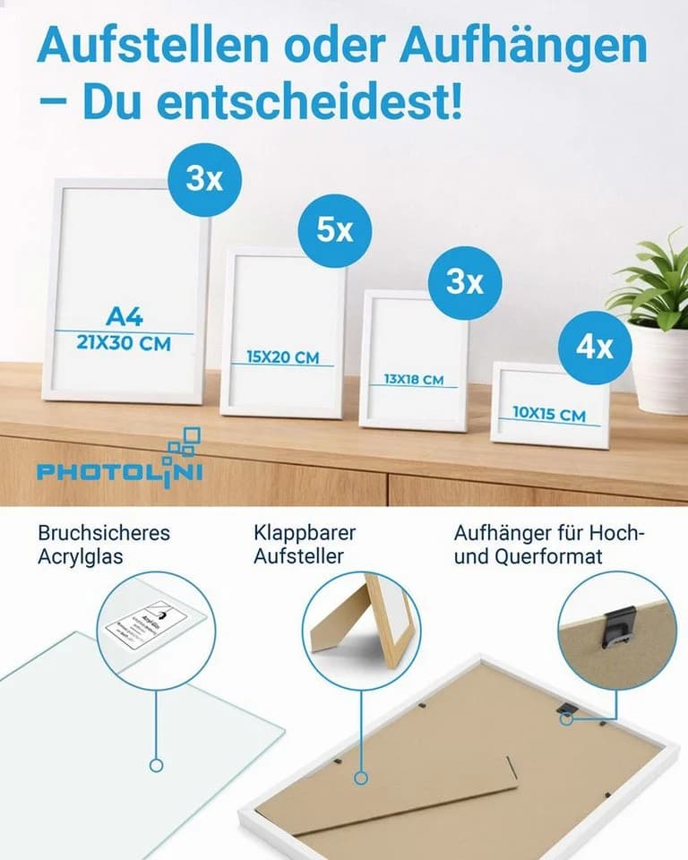 PHOTOLINI Bilderrahmen 15er Set Weiß MDF Acrylglas - Bild 3