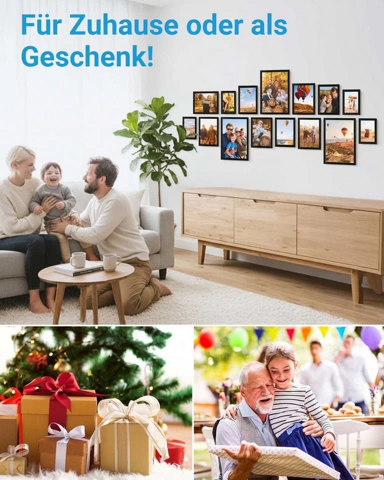 PHOTOLINI Bilderrahmen 15er Set Schwarz MDF Acrylglas - Bild 4