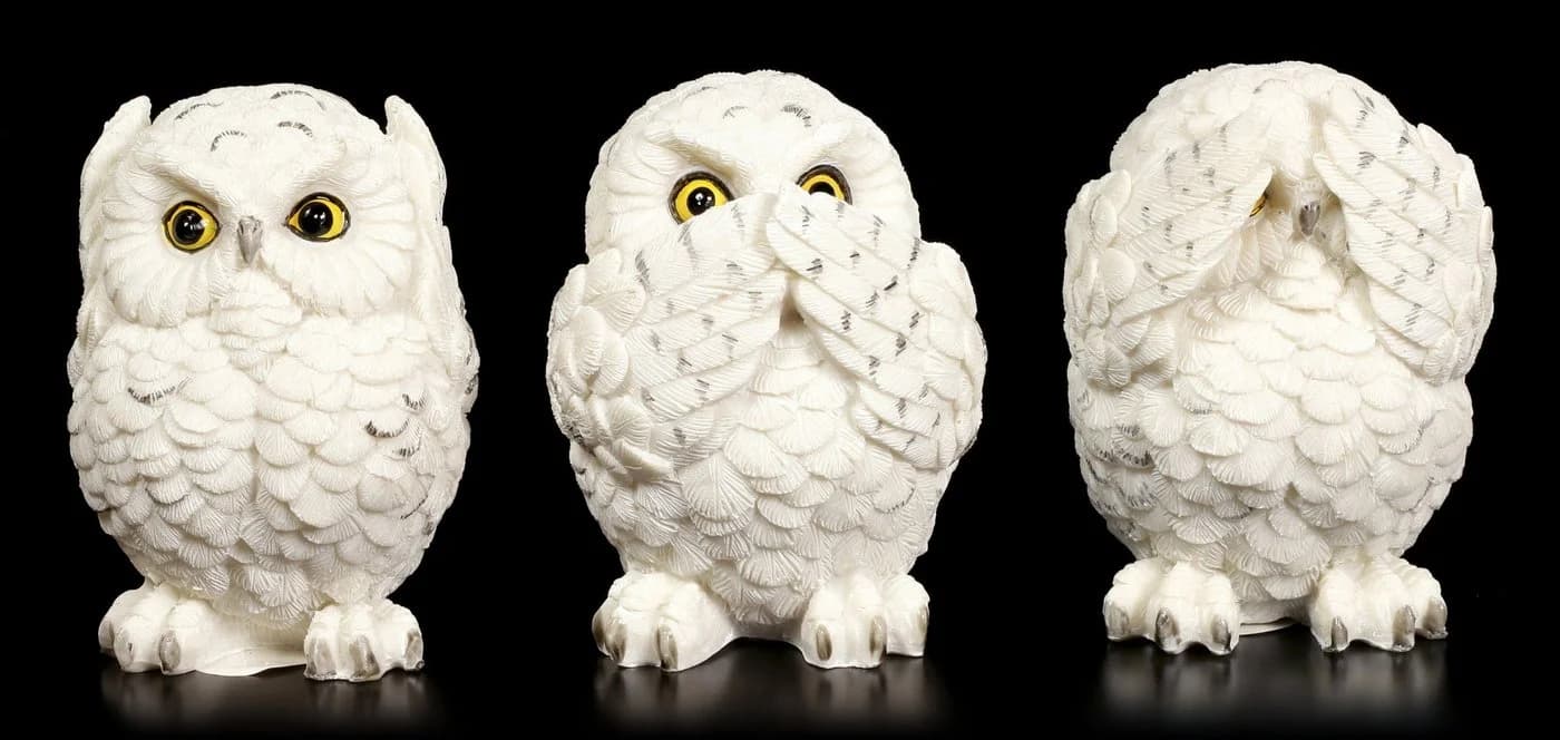 Figuren Shop GmbH Tierfigur Figur - Drei weise Schnee-Eulen - nichts Böses sehen, sprechen, hören