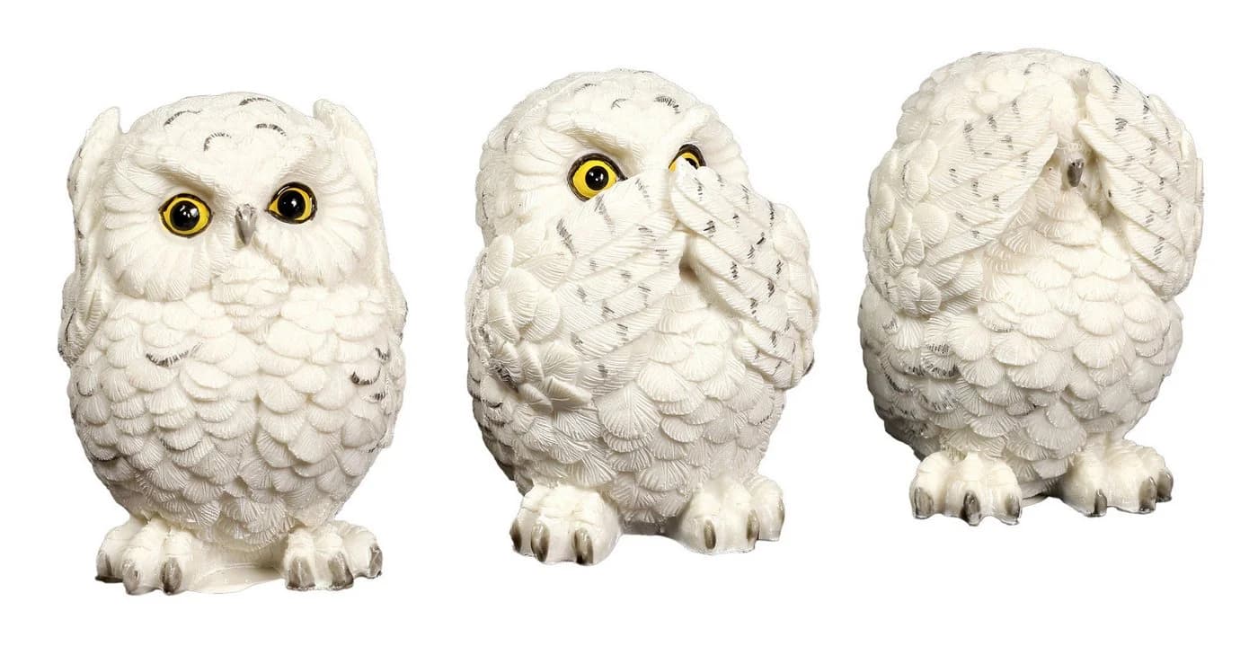 Figuren Shop GmbH Tierfigur Figur - Drei weise Schnee-Eulen - nichts Böses sehen, sprechen, hören - Bild 2