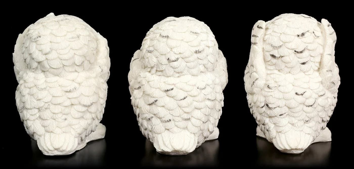 Figuren Shop GmbH Tierfigur Figur - Drei weise Schnee-Eulen - nichts Böses sehen, sprechen, hören - Bild 4