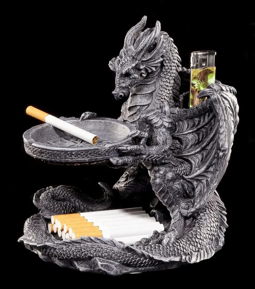 Figuren Shop GmbH Aschenbecher Schwarzer Drache Gothic Fantasy Figur Deko - Bild 2
