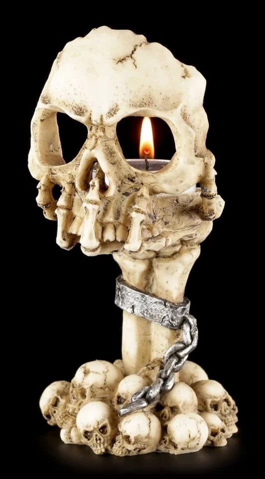 Figuren Shop GmbH Teelichthalter Skeletthand mit Totenkopf Gothic Dekoration