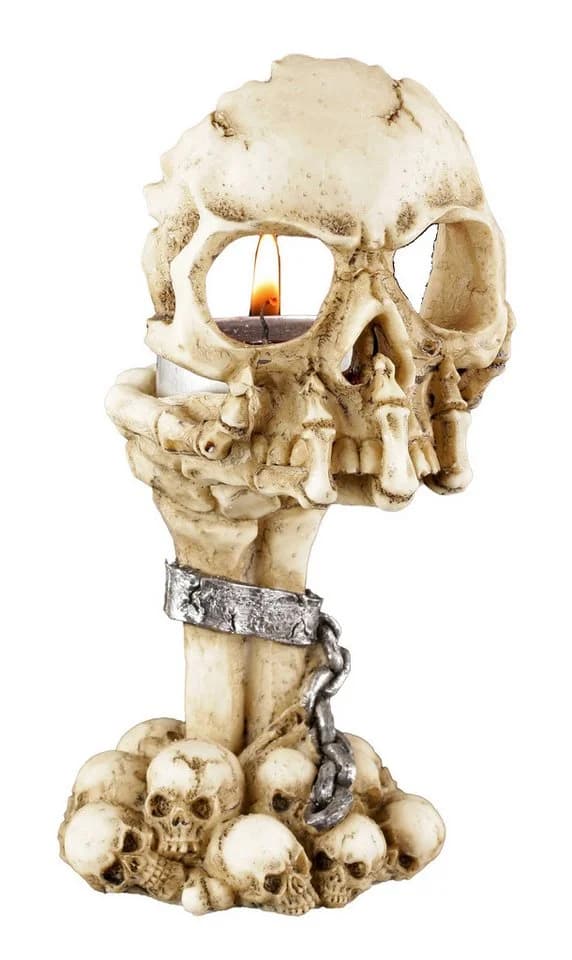 Figuren Shop GmbH Teelichthalter Skeletthand mit Totenkopf Gothic Dekoration - Bild 2