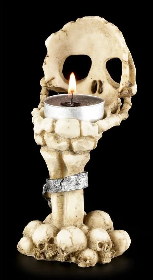 Figuren Shop GmbH Teelichthalter Skeletthand mit Totenkopf Gothic Dekoration - Bild 4