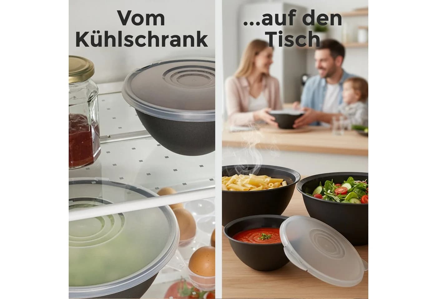 Hausfelder Salatschüssel Set 8-tlg. mit Deckel Anthrazit Schwarz Kunststoff - Bild 4
